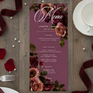 Elegant Moody Soft Rust & Burgundy Floral Wedding Menu