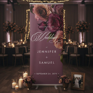 Elegant Moody Soft Rust & Burgundy Floral Wedding Retractable Banner