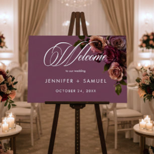 Elegant Moody Soft Rust & Burgundy Floral Welcome Foam Board
