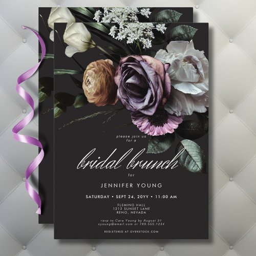 Elegant Moody Twilight Muted Floral Bridal Brunch Invitation