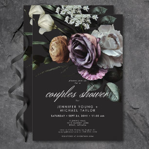 Elegant Moody Twilight Muted Floral Couples Shower Invitation