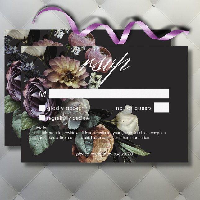 Elegant Moody Twilight Muted Floral No Dinner RSVP Card (Elegant Moody Twilight Muted Floral No Dinner RSVP Card)