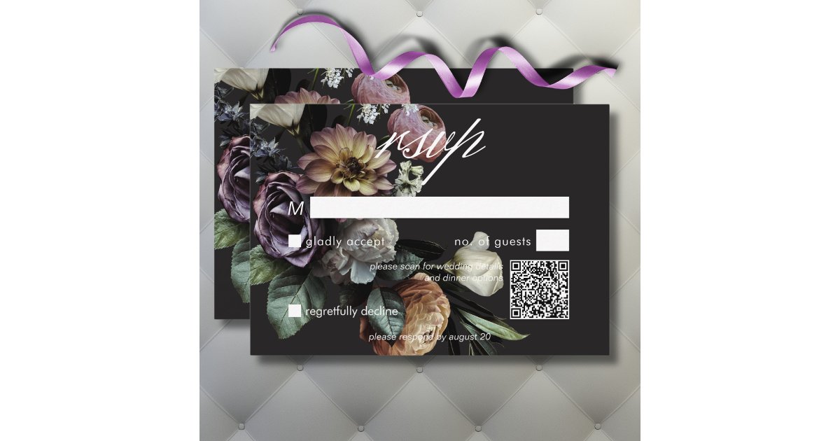 Elegant Moody Twilight Muted Floral QR Code RSVP Card | Zazzle