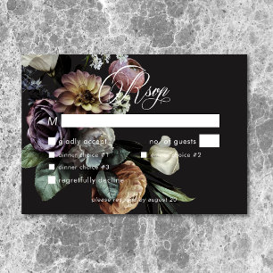 Elegant Moody Twilight Muted Floral Wedding Dinner RSVP Card