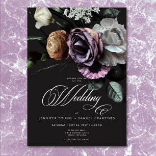 Elegant Moody Twilight Muted Floral Wedding Invitation
