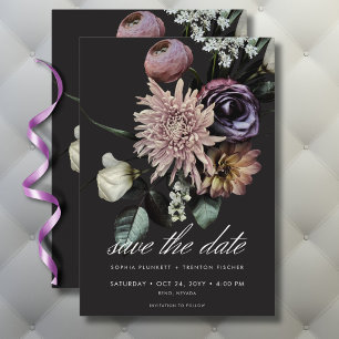Elegant Moody Twilight Muted Floral Wedding Save The Date