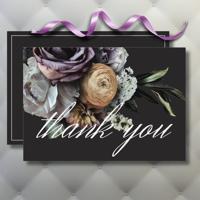 Elegant Moody Twilight Muted Floral Wedding Thank You Card (Elegant Moody Twilight Muted Floral Wedding Thank You Card)