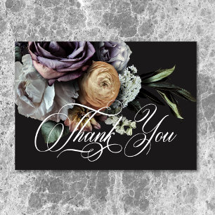Elegant Moody Twilight Muted Floral Wedding Thank You Card