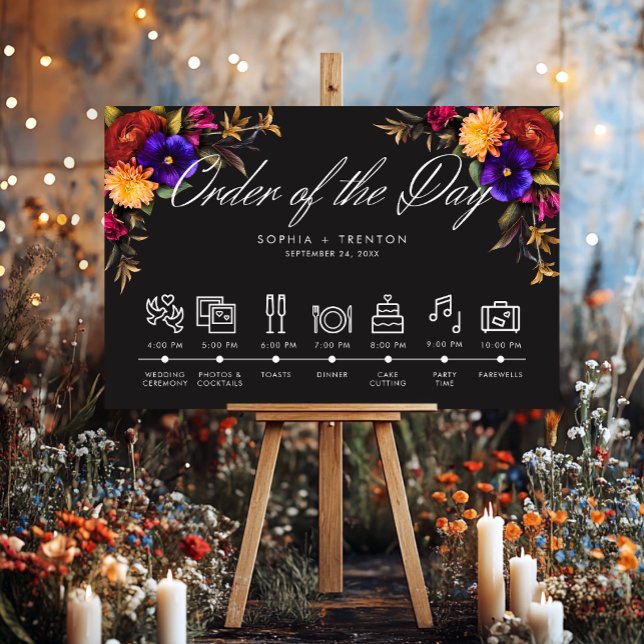Elegant Moody Vibrant Floral Wedding Timeline Foam Board (Elegant Moody Vibrant Floral Wedding Timeline Foam Board)