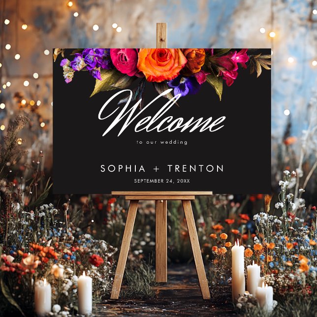Elegant Moody Vibrant Floral Wedding Welcome Foam Board (Elegant Moody Vibrant Harvest Floral Wedding Welcome Foam Board)