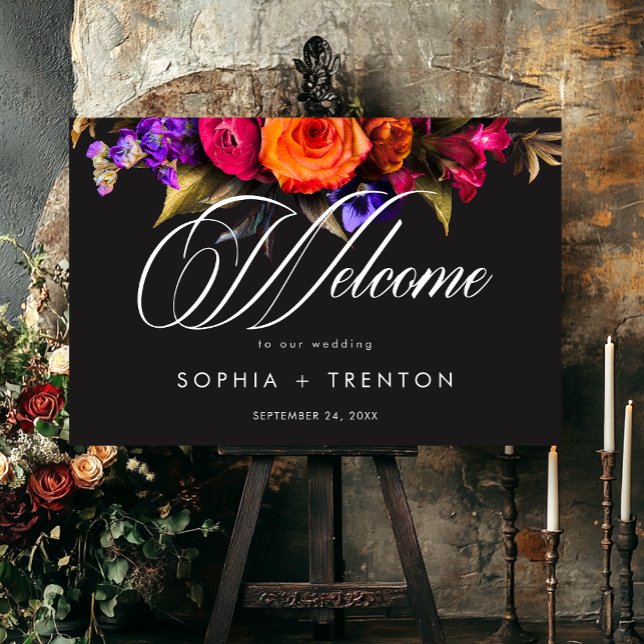 Elegant Moody Vibrant Floral Wedding Welcome Foam Board (Creator Uploaded)