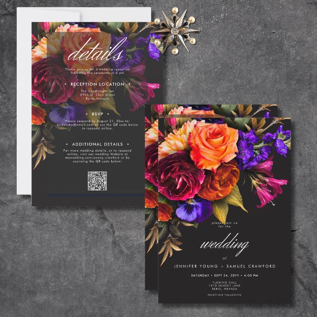 Elegant Moody Vibrant Harvest Floral All In One Invitation (Elegant Moody Vibrant Harvest Floral All In One Invitation)