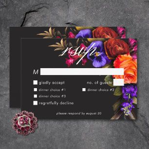 Elegant Moody Vibrant Harvest Floral Dinner RSVP Card