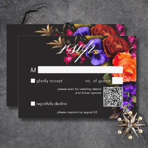 Elegant Moody Vibrant Harvest Floral QR Code RSVP Card