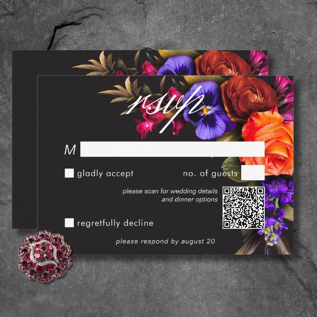 Elegant Moody Vibrant Harvest Floral QR Code RSVP Card (Elegant Moody Vibrant Harvest Floral QR Code RSVP Card)