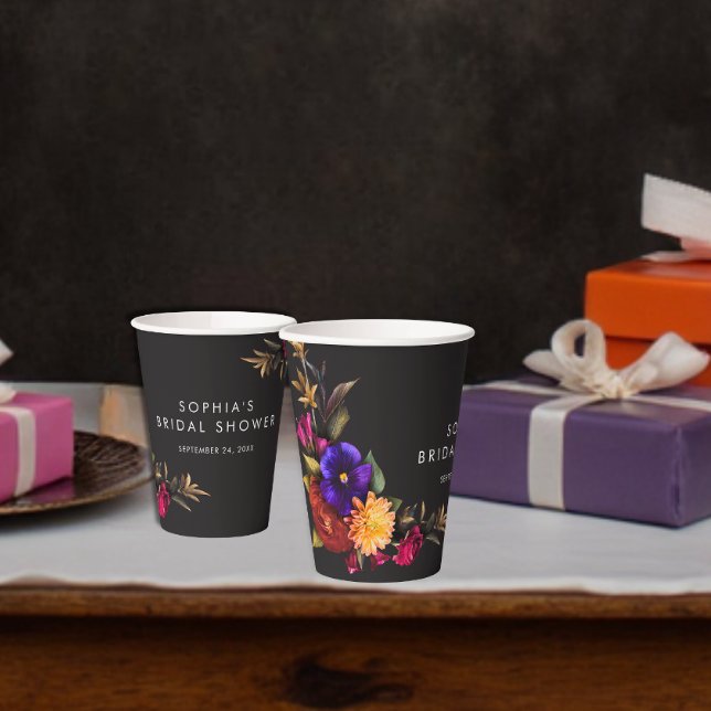 Elegant Moody Vibrant Harvest Floral Shower Paper Cups (Elegant Moody Vibrant Harvest Floral Shower Paper Cups)