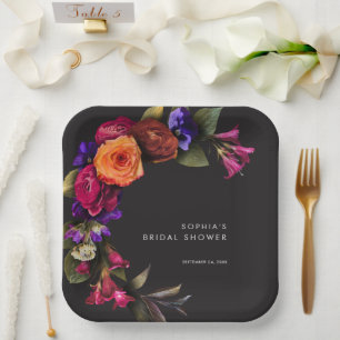 Elegant Moody Vibrant Harvest Floral Shower Paper Plates