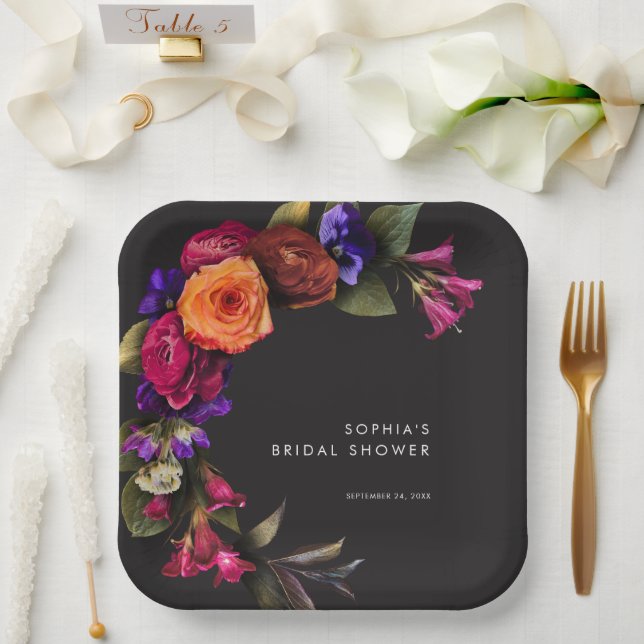 Elegant Moody Vibrant Harvest Floral Shower Paper Plates (Wedding)