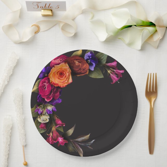 Elegant Moody Vibrant Harvest Floral Shower Paper Plates (Wedding)
