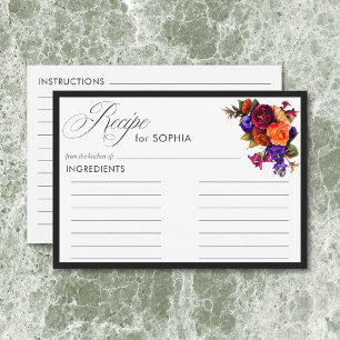 Elegant Moody Vibrant Harvest Floral Shower Recipe Enclosure Card