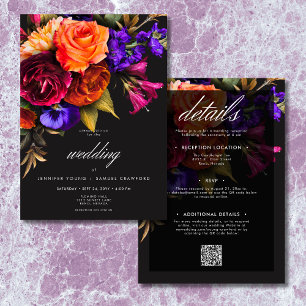 Elegant Moody Vibrant Harvest Floral Two Sided Invitation