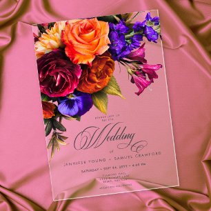 Elegant Moody Vibrant Harvest Floral Wedding Acrylic Invitations