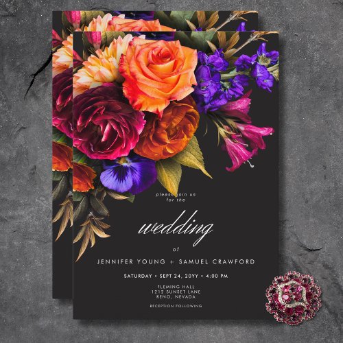 Elegant Moody Vibrant Harvest Floral Wedding Invitation