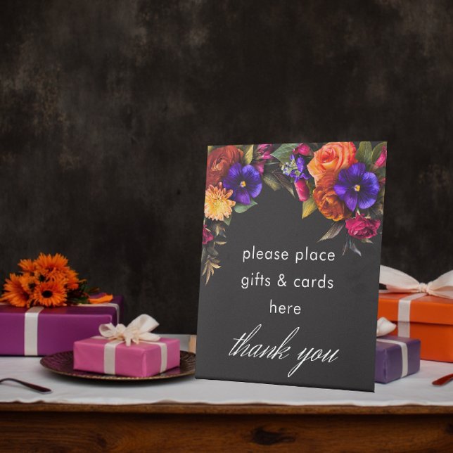 Elegant Moody Vibrant Harvest Floral Wedding Pedestal Sign (Elegant Moody Vibrant Harvest Floral Wedding Pedestal Sign)