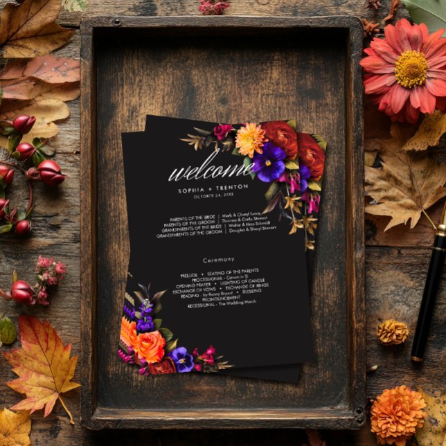 Elegant Moody Vibrant Harvest Floral Wedding Program (Creator Uploaded)
