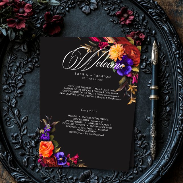 Elegant Moody Vibrant Harvest Floral Wedding Program (Creator Uploaded)