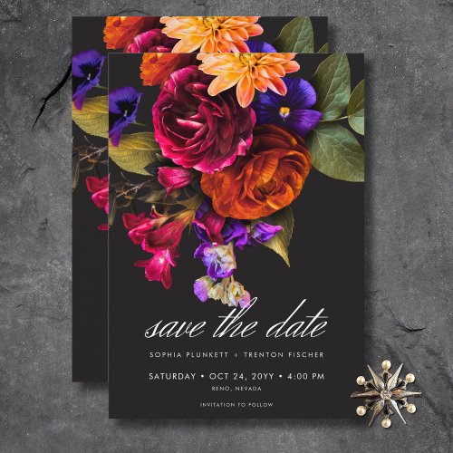 Elegant Moody Vibrant Harvest Floral Wedding Save The Date