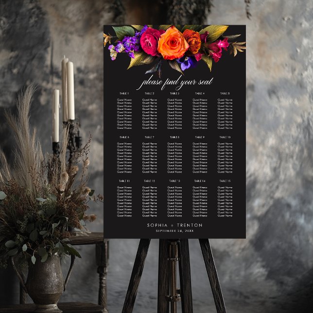 Elegant Moody Vibrant Harvest Floral Wedding Seat Foam Board (Creator Uploaded)