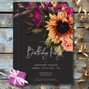 Elegant Moody Vibrant Sunset Floral Birthday Invitation
