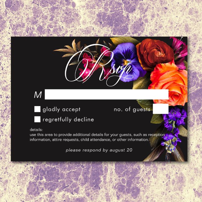 Elegant Moody Vibrant Sunset Floral No Dinner RSVP Card (Elegant Moody Vibrant Sunset Floral No Dinner RSVP)