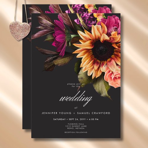 Elegant Moody Vibrant Sunset Floral Wedding Invitation