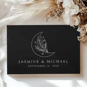 Elegant Moon and Stars Black and White Wedding Guest Book