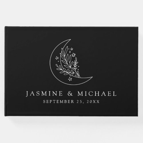 Elegant Moon and Stars Black and White Wedding Guest Book