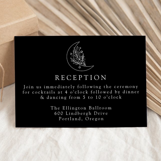Elegant Moon and Stars Black Wedding Reception Enclosure Card (Creator Uploaded)