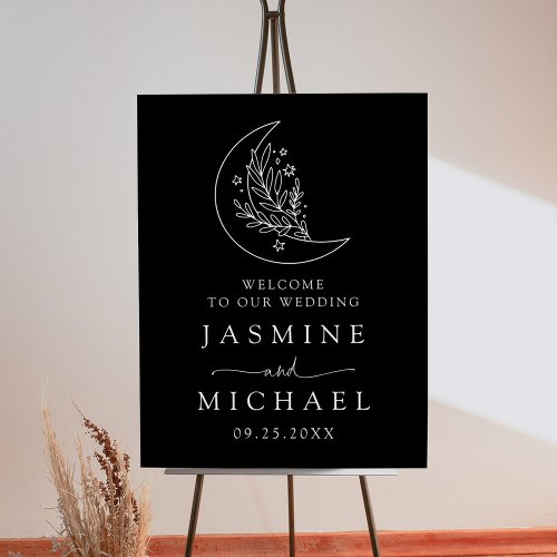 Elegant Moon and Stars Black Wedding Welcome Foam Board