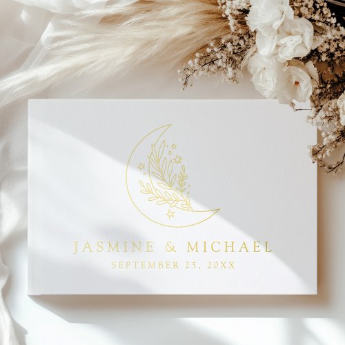 Elegant Moon and Stars Gold Foil Photo Wedding Foil Guest Book