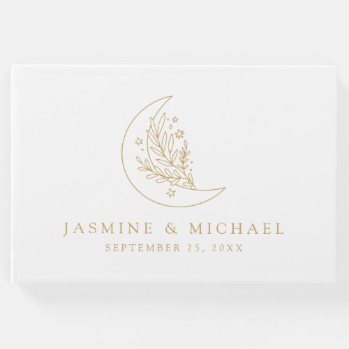 Elegant Moon and Stars Gold Photo Wedding Guest Book