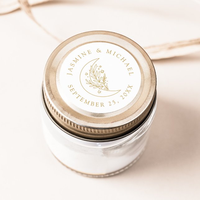 Elegant Moon and Stars Gold Wedding Favor Classic Round Sticker (Creator Uploaded)