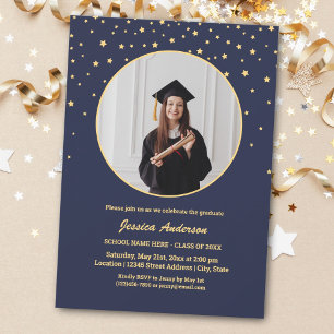 Elegant Moon and Stars Graduate Photo Graduation Invitation