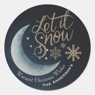 Elegant Moon and Stars Let it Snow Christmas Wish Classic Round Sticker