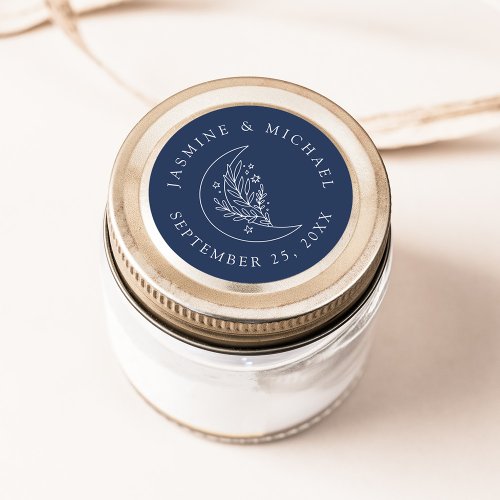 Elegant Moon and Stars Navy Wedding Favor Classic Round Sticker