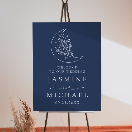 Elegant Moon and Stars Navy Wedding Welcome Foam Board