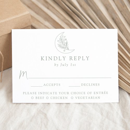 Elegant Moon and Stars Sage Green Meal Choice RSVP Card
