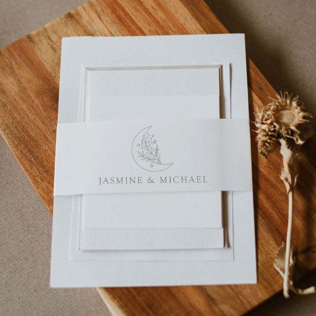 Elegant Moon and Stars Sage Green Wedding Invitation Belly Band (Creator Uploaded)