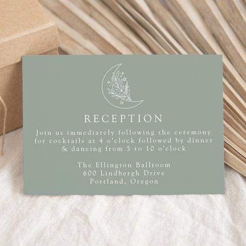 Elegant Moon and Stars Sage Wedding Reception Enclosure Card