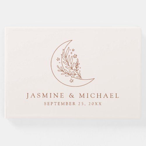 Elegant Moon and Stars Terracotta Photo Wedding Guest Book